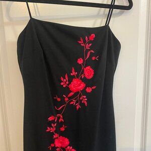 Arianna Long Embroidered Side Slit Spaghetti Strap Gown